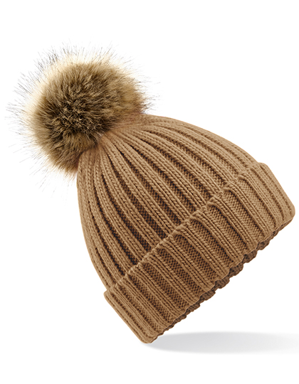 Faux Fur Pop Pom Chunky Beanie – 100% Polyacryl