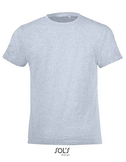 Kids' Round Collar T-Shirt Regent Fit – 100% Baumwolle (Grey Melange: 85% Baumwolle / 15% Viskose), (Charcoal Melange, Heather Denim, Heather Oxblood, Heather Khaki: 60% Baumwolle / 40% Polyester)