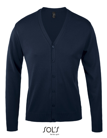 Men's Golden V-Neck Knitted Cardigan – 49% Baumwolle / 49% Polyacryl / 2% Polyamid