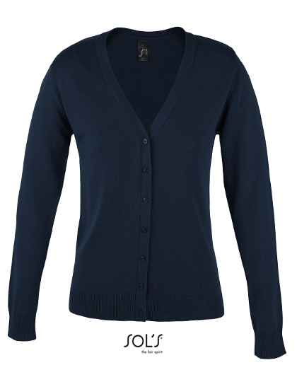 Women's Golden V-Neck Knitted Cardigan – 49% Baumwolle / 49% Polyacryl / 2% Polyamid