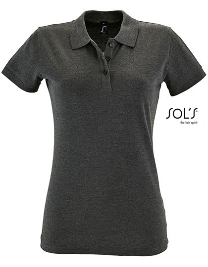 Women's Polo Shirt Perfect – 100% Baumwolle (Grey Melange: 85% Baumwolle / 15% Viskose), (Ash: 98% Baumwolle / 2% Viskose), (Heather Denim, Charcoal Melange: 60% Baumwolle / 40% Viskose)