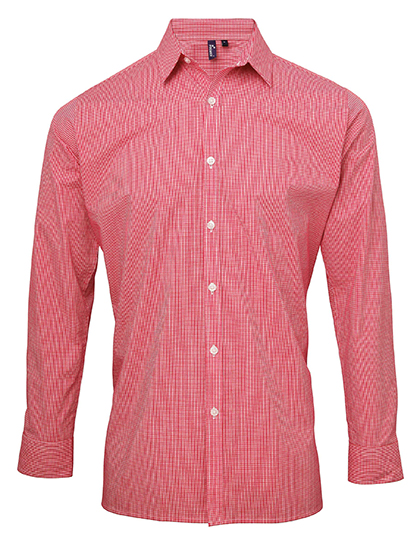 Men's Microcheck (Gingham) Long Sleeve Cotton Shirt – 100% Baumwolle